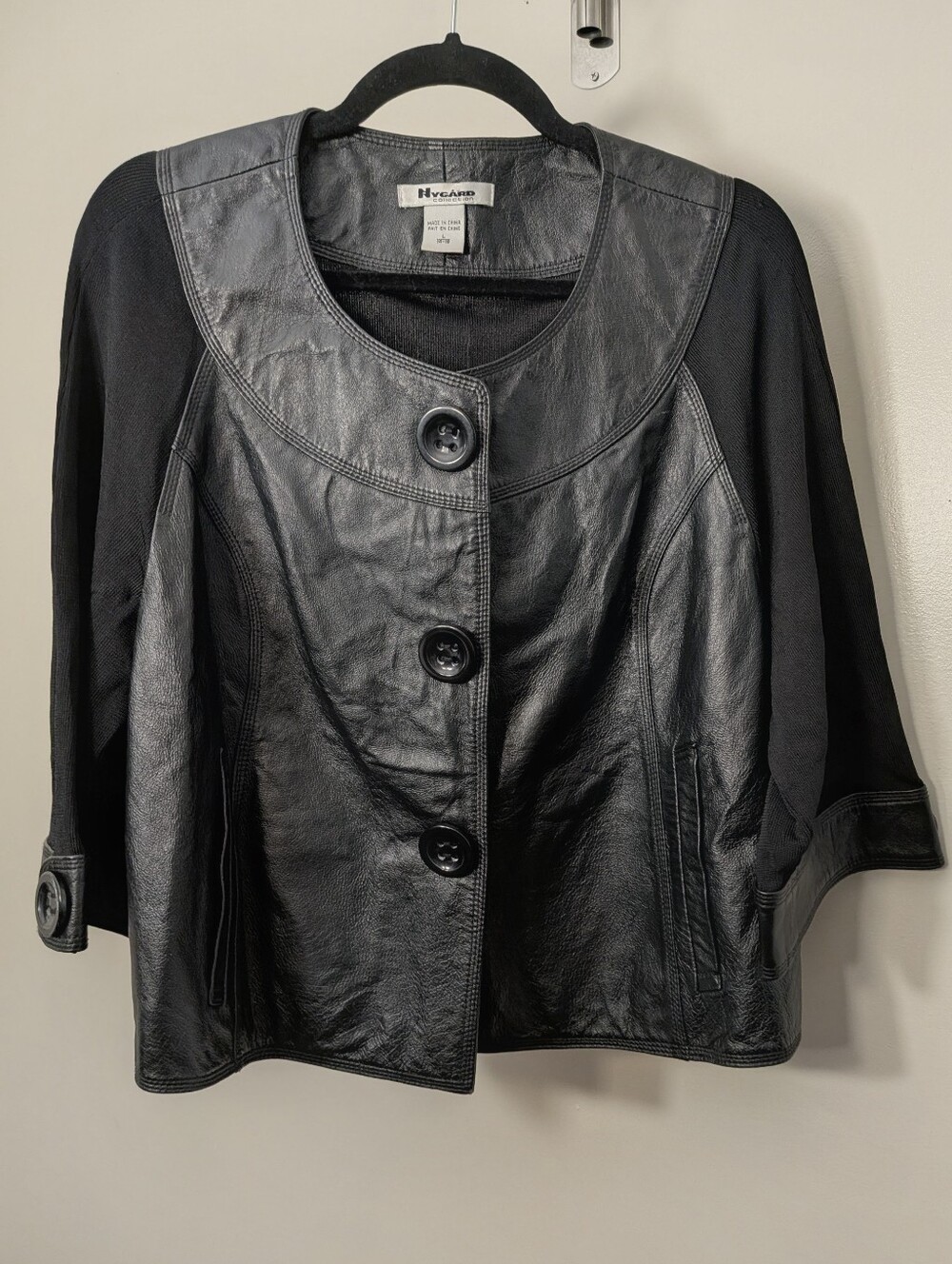 Nygard Collection Black Leather Knit Mixed Media Panel Jacket Large 14-16